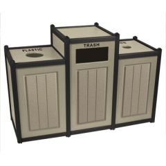 Two-Tone Panel Design Recycling Containers - Triple Units