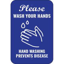 Please Wash Your Hands White on Blue Sign