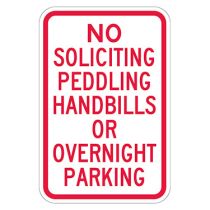 No Soliciting Peddling Handbills Or Overnight Parking